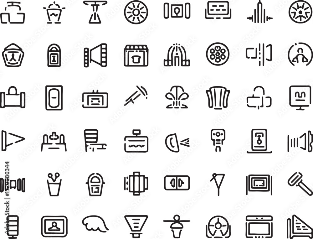 Fototapeta premium cinema and entertainment themes icon Collection bold black line art representing 