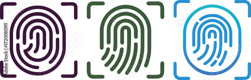  colorful fingerprint scans symbolizing security, identification and biometric access
