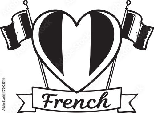 French Love and Pride - Flag and Heart Illustration

