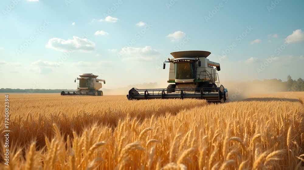 Fototapeta premium combine harvester working on wheat field