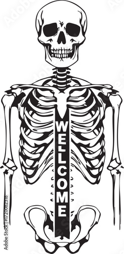 Full Human Skeleton - Anatomical Welcome Sign for Halloween or Science

