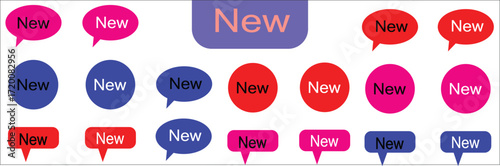 A collection of vibrant speech bubbles and tags in various shapes and colors with the word "New," perfect for highlighting new products, updates, or promotions.