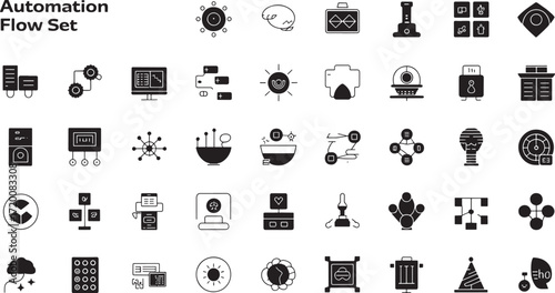 Diverse automation flow icon set for digital processes and systems