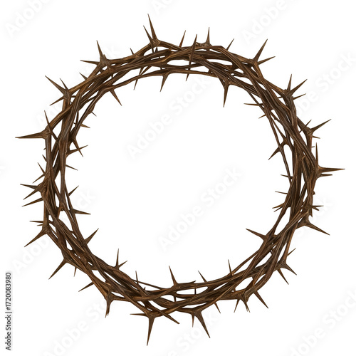 Intricate Woven Crown of Thorns with Prominent Spikes on a Dark transparent background. Background religious symbol isolated on a transparent background