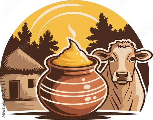 Ghee gram farm fresh cow ghee illustration.