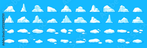 Icebergs and Floating Ice Pack Vector Illustration