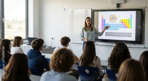 Wallpaper Mural Young Female Teacher Explaining a Complex Science Lesson on an I Torontodigital.ca