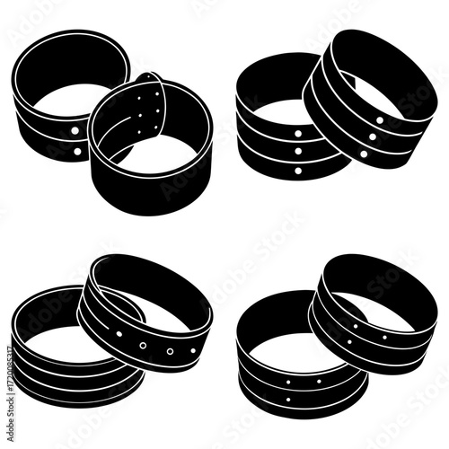 Illustration of four sets of black armbands with white dots on a white background in simple graphic style