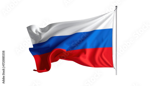 Free Download A digitally rendered image of the Russian flag, billowing majestically against a stark black background, showcasing vibrant colors and a dynamic flow. - GFXLoad