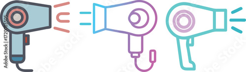 Stylized Icon Set of  Hair Dryers Emitting Heat Signals