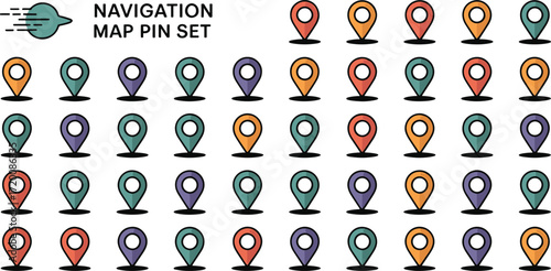 navigation map pin air Colorful icon bundle set for location services