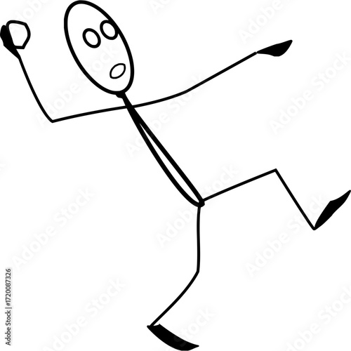 Animated stick figure throwing a ball with shock and surprise at the sudden action