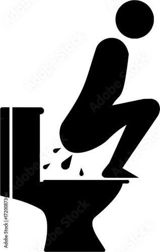 Person squatting over a toilet with splashes