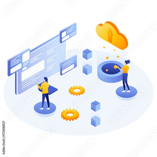 Cloud Storage and File Upload Concept Isometric Vector