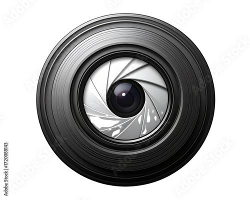 A clean minimalist photography logo featuring a circular camera lens icon with subtle 