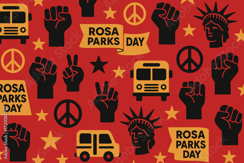 Rosa parks day celebration with iconic symbols of peace justice and equality
