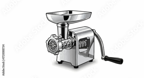 Vintage style meat grinder for homemade food preparation, perfect for retro kitchen designs or culinary illustrations, with a classic hand crank design