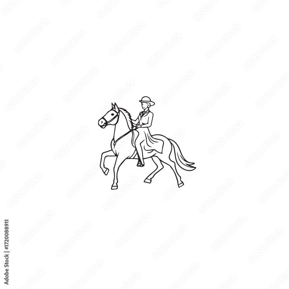 Obraz premium Black and white line art of a beautiful woman with perfect body riding horse elegant minimalist illustration