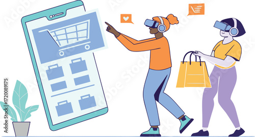 People Using VR Headsets for Digital Retail