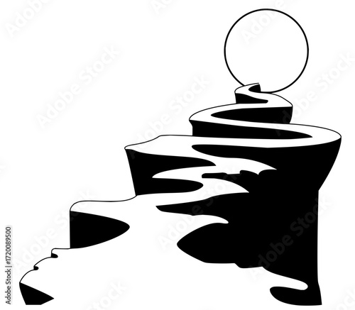 Abstract mountain path leading to a glowing orb, a symbol of hope and journey's end