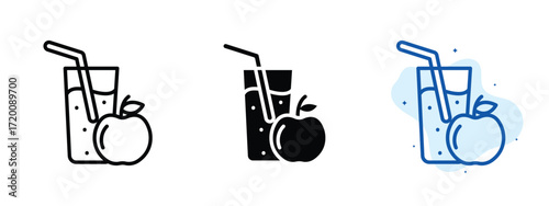 Set of pixel perfect colored Apple juice icon.eps , 1 Silhouette, 1 Unexpanded, Apple juice icon showing a glass of fresh fruit beverage.