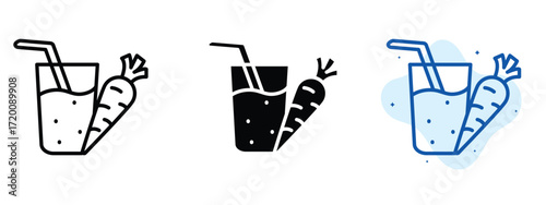 Set of pixel perfect colored Carrot juice icon.eps , 1 Silhouette, 1 Unexpanded, Carrot juice icon representing a glass of orange drink.