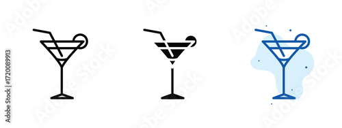 Set of pixel perfect colored Cocktail icon.eps , 1 Silhouette, 1 Unexpanded, Cocktail icon symbolizing alcoholic mixed beverage.