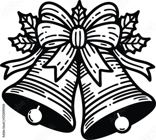Christmas jingle bell line art style vector illustration isolated on a white background