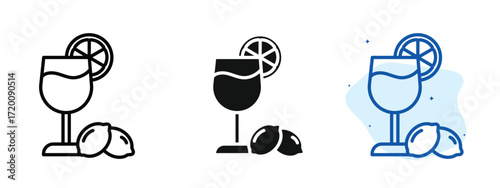Set of pixel perfect colored Lemonade icon.eps , 1 Silhouette, 1 Unexpanded, Lemonade icon showing glass of citrus drink.