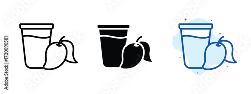 Set of pixel perfect colored Mango juice icon.eps , 1 Silhouette, 1 Unexpanded, Mango juice icon showing tropical fruit drink.
