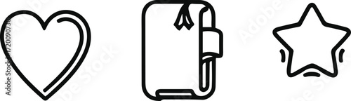 Line art of heart, bookmark, save for later icons, minimal design 3