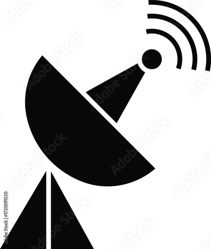 Satellite dish icon for broadcasting, data transmission, signal communication, telecommunication and global network services with transparent background