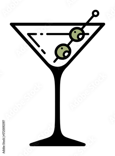 Minimalist Martini Glass with Olive Skewer Illustration