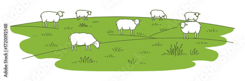 Sheep Grazing in Meadow Line Art