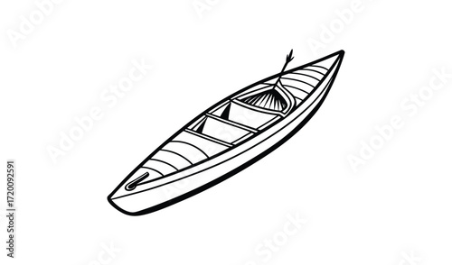 Outline drawing of a solo touring kayak on a white background