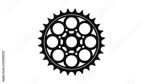 Black silhouette of a bicycle chainring with circular cutouts