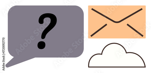 Question mark in speech bubble, email envelope, and cloud icon evoke communication, connectivity, and inquiry. Ideal for email service, networking, cloud storage, online messaging support systems