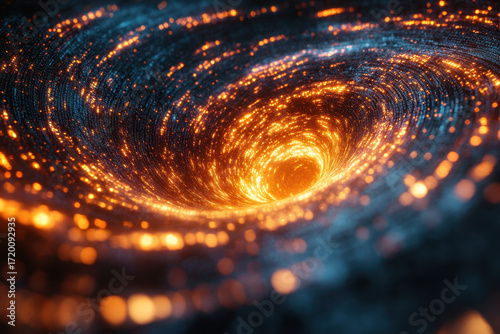 Spiral of light at black hole's center.