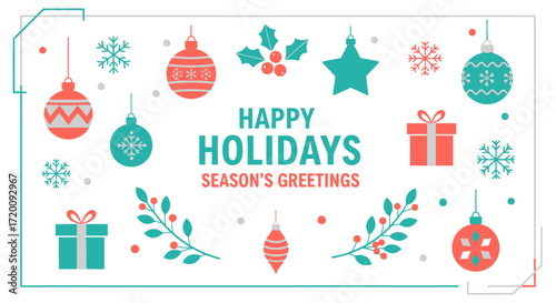 Festive holiday season vector design with decorative ornaments and typography elements celebration