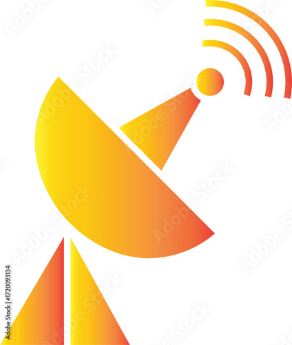 Satellite dish icon for broadcasting, data transmission, signal communication, telecommunication and global network services with transparent background