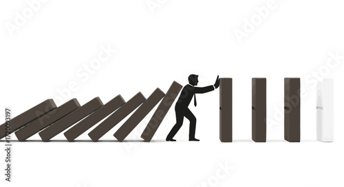 Stopping the Domino Effect: A Businessperson's Fight Against Falling Dominoes Metaphor