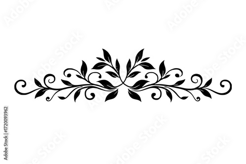 Elegant floral divider with swirling flourishes and leaves, perfect for wedding invitations, stationery embellishments, or sophisticated design accents