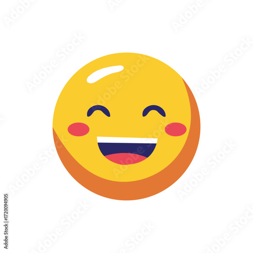 Happy yellow emoji with smiling face and rosy cheeks expressing joy and happiness, isolated on white background