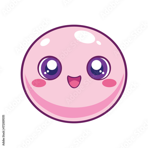 Cute pink emoji with big eyes and a happy smile isolated on white background perfect for expressing joy and positivity