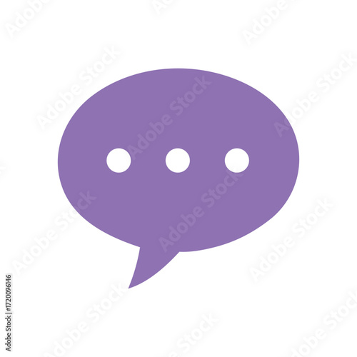 Purple speech bubble with three dots isolated on white background is showing a message or conversation