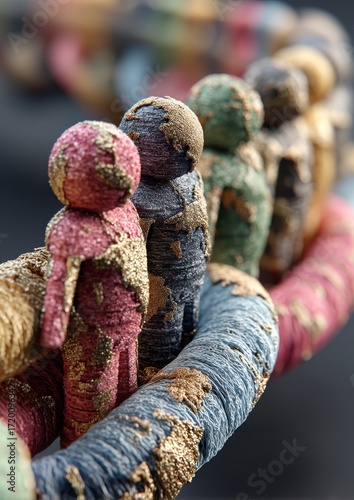 Colorful Thread Figures Representing Partnership and Collaboration in a Network