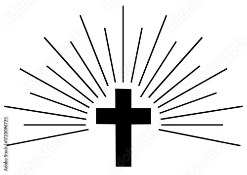 Christian cross with radiant light rays, symbol of resurrection, divine glory and Christ as the Light of the World