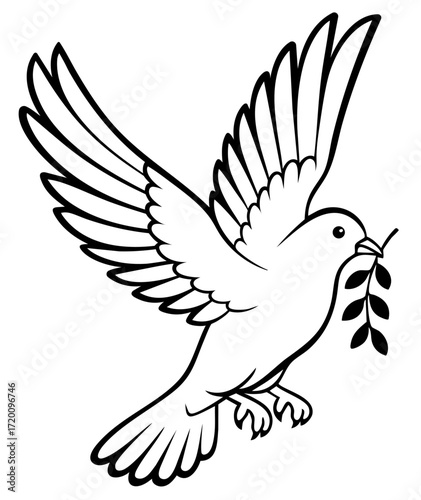 Dove with olive branch, Christian symbol of peace, hope, forgiveness, salvation and God’s covenant