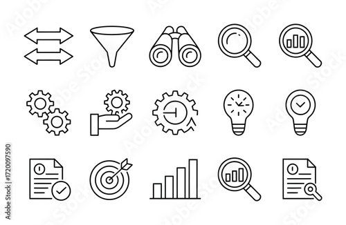 Business and Analytics Line Icons Set for Data, Research, and Strategy