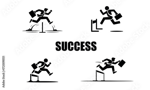 Businessman jumping hurdle icon with success concept illustration 
